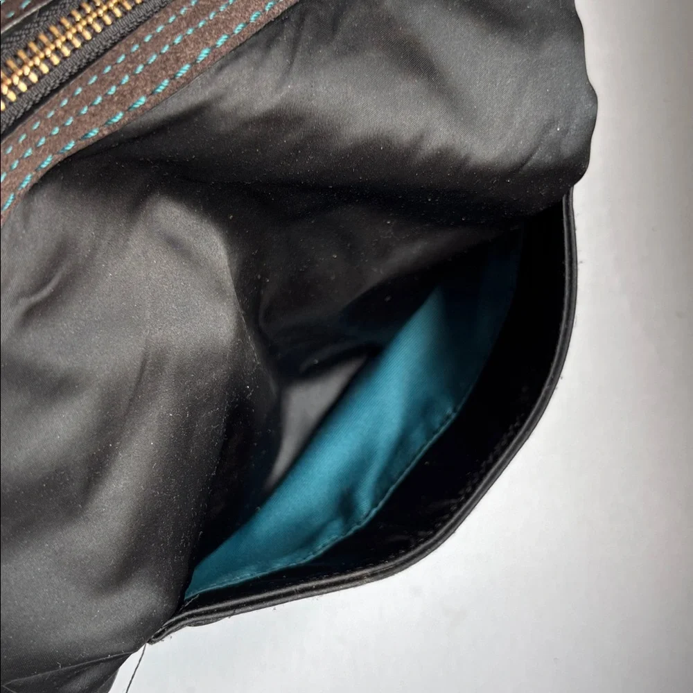 Coach Hampton Soho Black Satin Hobo Shoulder Bag, Teal Lining preowned - Picture 16 of 17